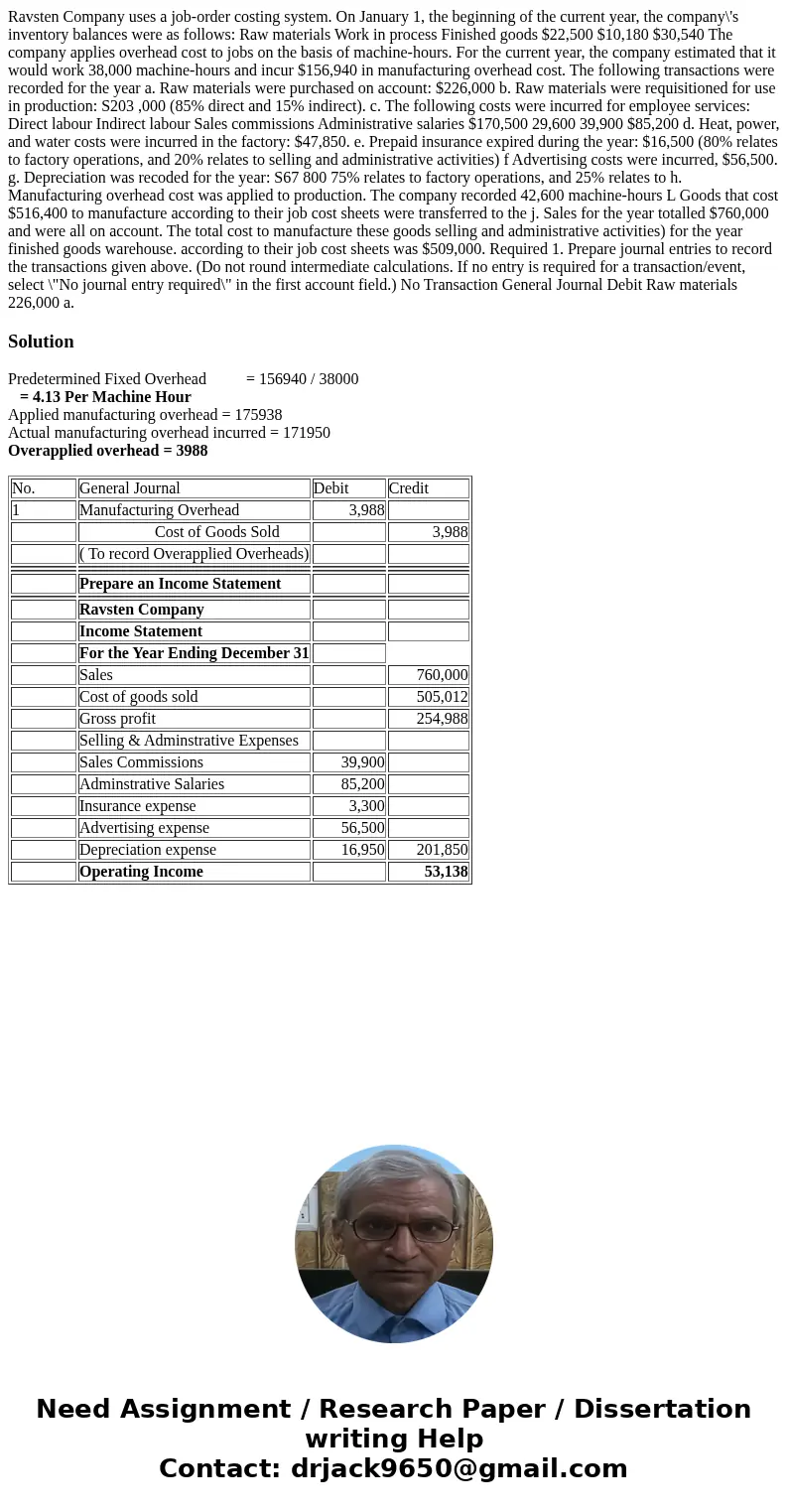  Ravsten Company uses a job-order costing system. On January 1, the beginning of the current year, the company\'s inventory balances were as follows: Raw materi