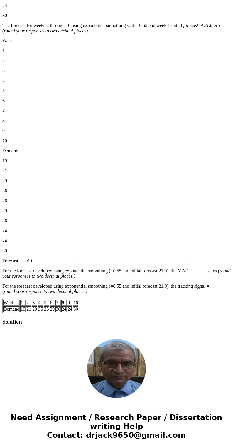 Sales of tablet computers at Ted Glickman’s electronic store in Washington, D.C., over the past 10 weeks are shown in the tablet below: Week 1 2 3 4 5 6 7 8 9 1 Sales of tablet computers at Ted Glickman’s electronic store in Washington, D.C., over the past 10 weeks are shown in the tablet below: Week 1 2 3 4 5 6 7 8 9 1