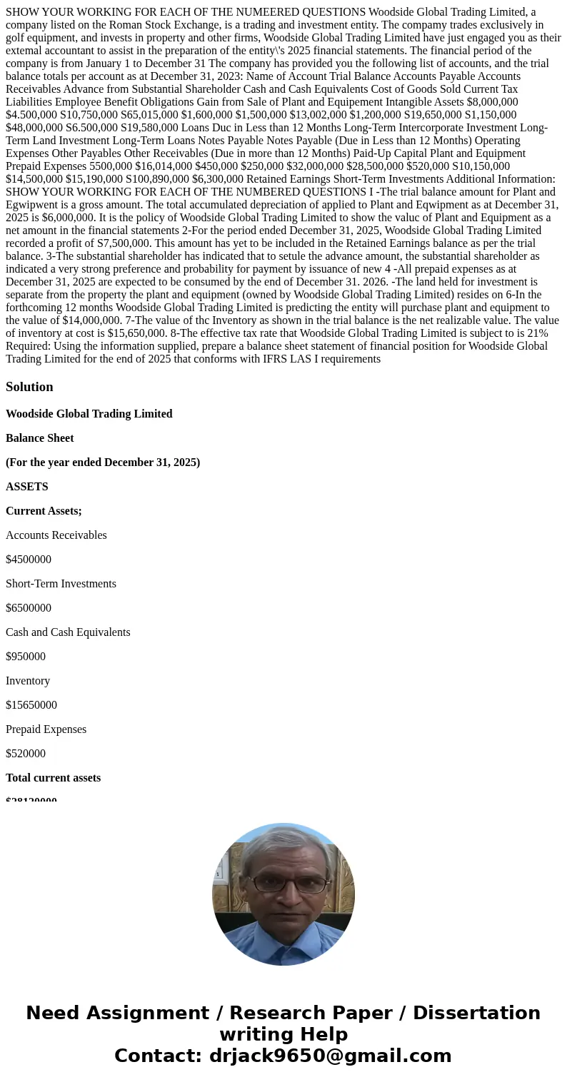 SHOW YOUR WORKING FOR EACH OF THE NUMEERED QUESTIONS Woodside Global Trading Limited, a company listed on the Roman Stock Exchange, is a trading and investment