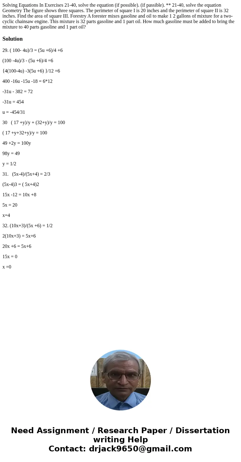  Solving Equations In Exercises 21-40, solve the equation (if possible). (if passible). ** 21-40, solve the equation Geometry The figure shows three squares. Th