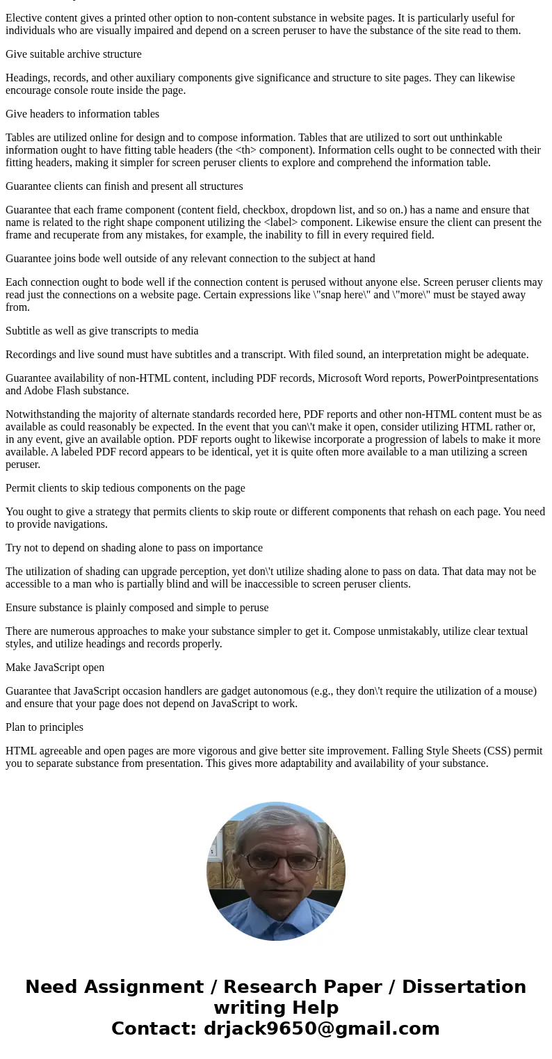 Take a website of your choice and assess it for accessibility using www.webaim.org. How would you recommend improving the site? Be sure to include the address o