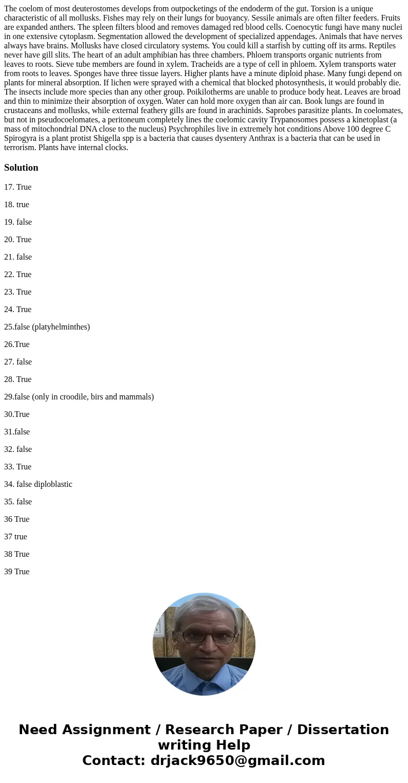 The coelom of most deuterostomes develops from outpocketings of the endoderm of the gut. Torsion is a unique characteristic of all mollusks. Fishes may rely on  The coelom of most deuterostomes develops from outpocketings of the endoderm of the gut. Torsion is a unique characteristic of all mollusks. Fishes may rely on