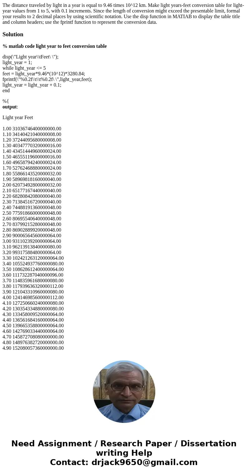 The distance traveled by light in a year is equal to 9.46 times 10^12 km. Make light years-feet conversion table for light-year values from 1 to 5, with 0.1 in  The distance traveled by light in a year is equal to 9.46 times 10^12 km. Make light years-feet conversion table for light-year values from 1 to 5, with 0.1 in