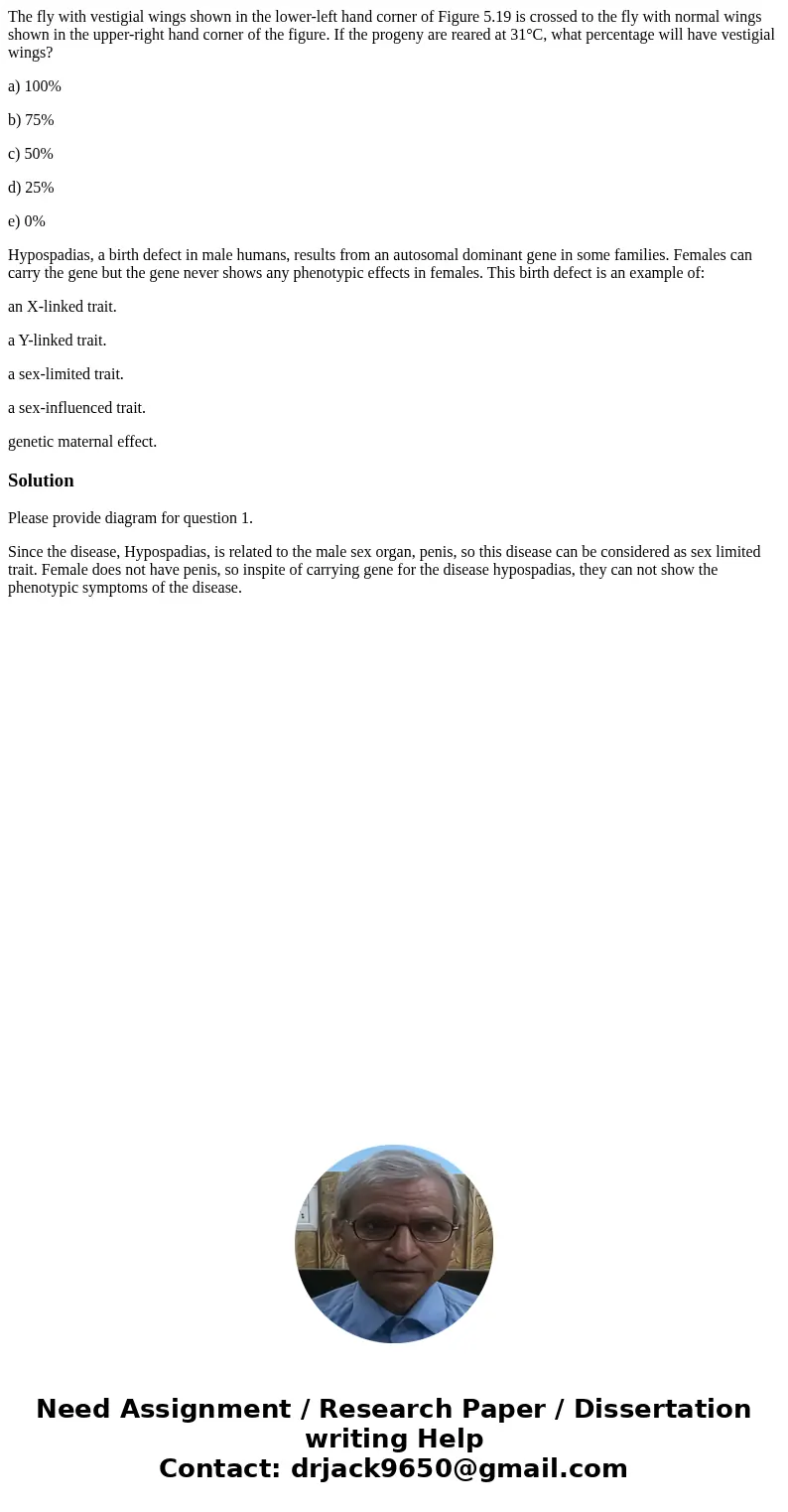 The fly with vestigial wings shown in the lower-left hand corner of Figure 5.19 is crossed to the fly with normal wings shown in the upper-right hand corner of 