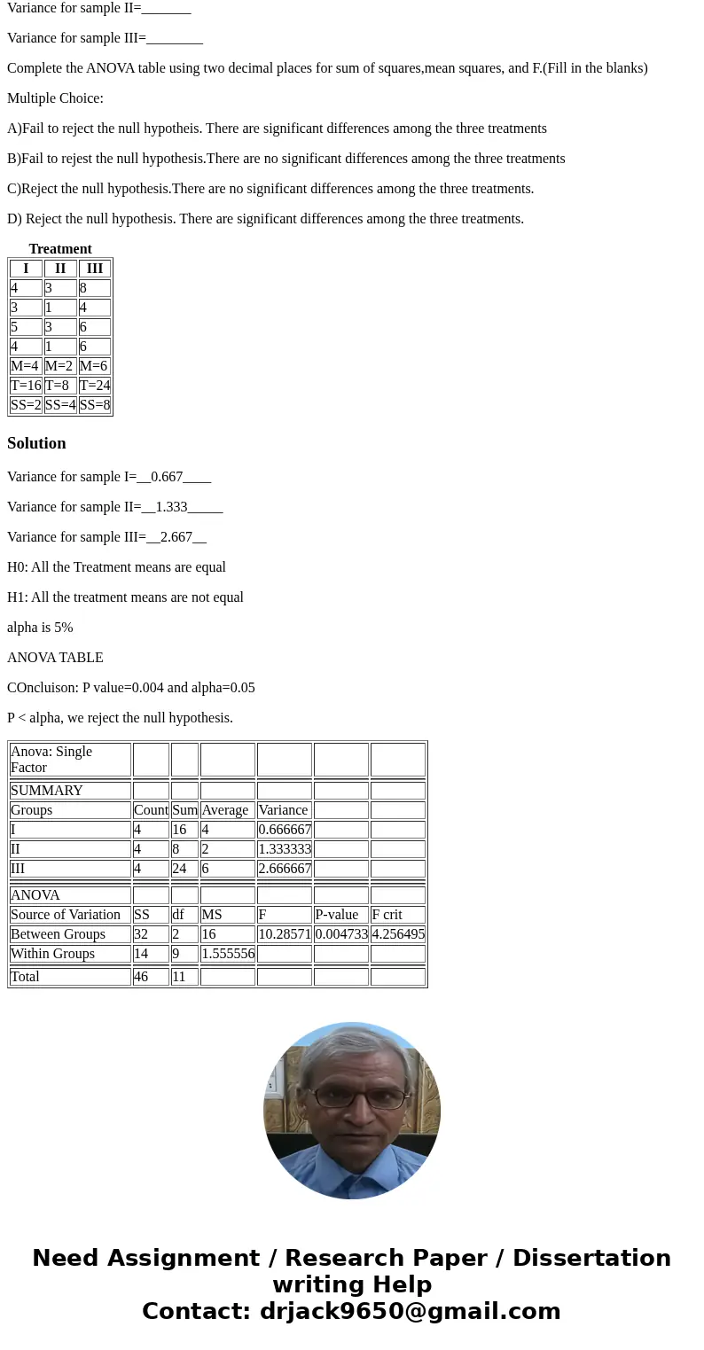 The following data summarize the results from an independent-measure study by comparing three treatments conditions. N=12 G=48 Calculate the sample variance for The following data summarize the results from an independent-measure study by comparing three treatments conditions. N=12 G=48 Calculate the sample variance for