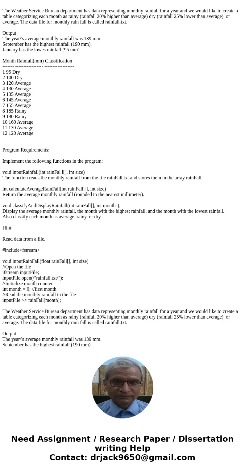  The Weather Service Bureau department has data representing monthly rainfall for a year and we would like to create a table categorizing each month as rainy (r