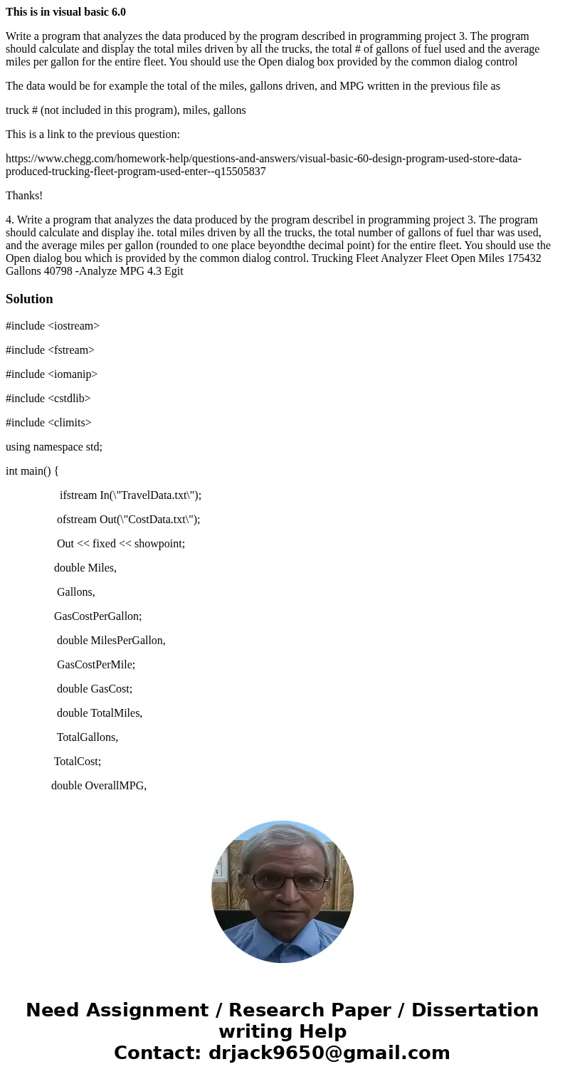This is in visual basic 6.0 Write a program that analyzes the data produced by the program described in programming project 3. The program should calculate and  This is in visual basic 6.0 Write a program that analyzes the data produced by the program described in programming project 3. The program should calculate and