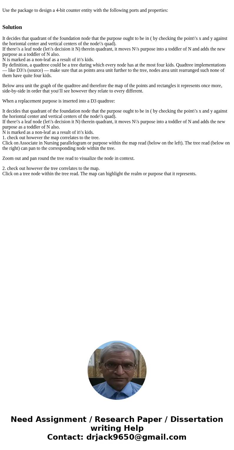 Use the package to design a 4-bit counter entity with the following ports and properties: SolutionIt decides that quadrant of the foundation node that the purp  Use the package to design a 4-bit counter entity with the following ports and properties: SolutionIt decides that quadrant of the foundation node that the purp