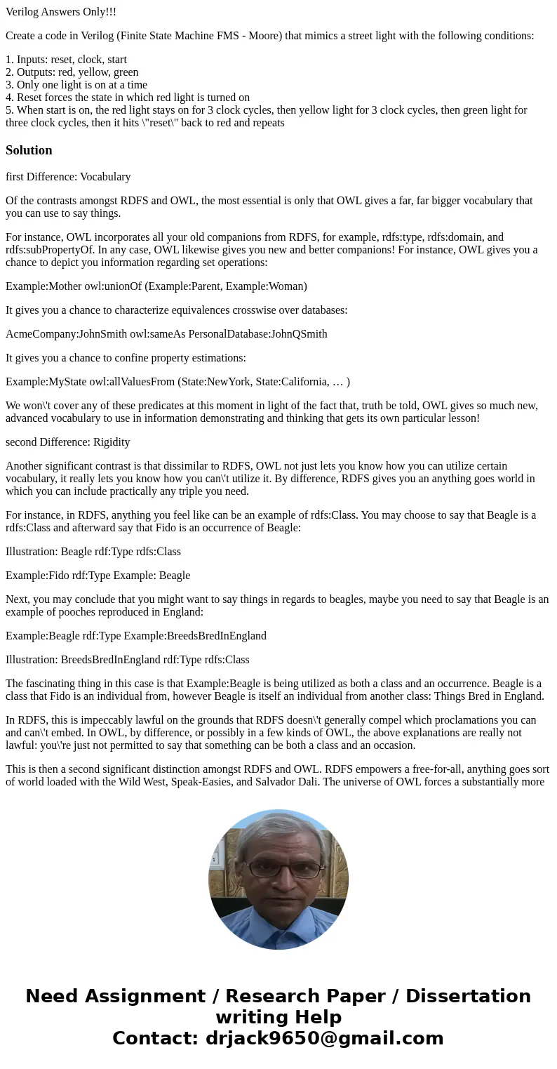 Verilog Answers Only!!! Create a code in Verilog (Finite State Machine FMS - Moore) that mimics a street light with the following conditions: 1. Inputs: reset,  Verilog Answers Only!!! Create a code in Verilog (Finite State Machine FMS - Moore) that mimics a street light with the following conditions: 1. Inputs: reset,