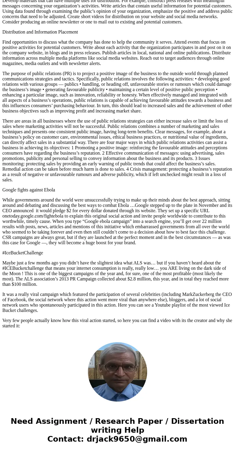 write a four- to five-page paper that answers the following questions. List six main objectives of public relations efforts. Using a company that sells a produc write a four- to five-page paper that answers the following questions. List six main objectives of public relations efforts. Using a company that sells a produc