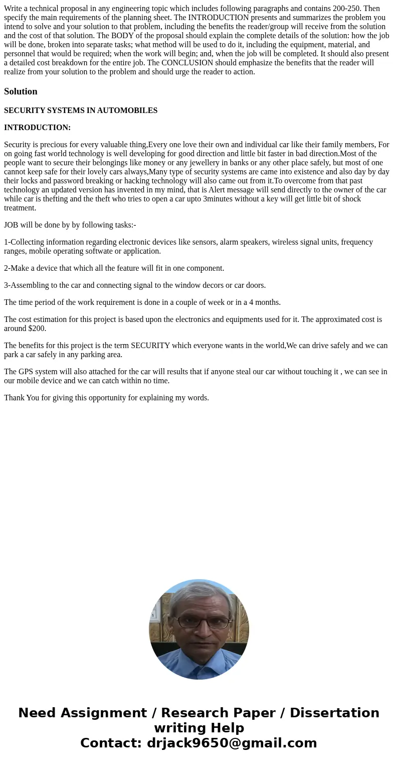 Write a technical proposal in any engineering topic which includes following paragraphs and contains 200-250. Then specify the main requirements of the plannin  Write a technical proposal in any engineering topic which includes following paragraphs and contains 200-250. Then specify the main requirements of the plannin