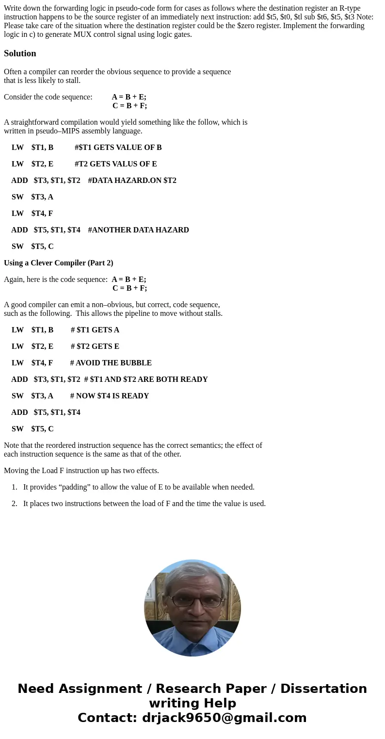  Write down the forwarding logic in pseudo-code form for cases as follows where the destination register an R-type instruction happens to be the source register