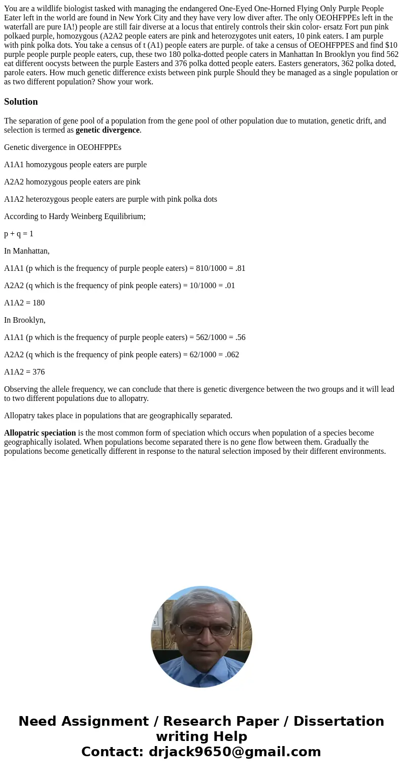 You are a wildlife biologist tasked with managing the endangered One-Eyed One-Horned Flying Only Purple People Eater left in the world are found in New York Ci  You are a wildlife biologist tasked with managing the endangered One-Eyed One-Horned Flying Only Purple People Eater left in the world are found in New York Ci