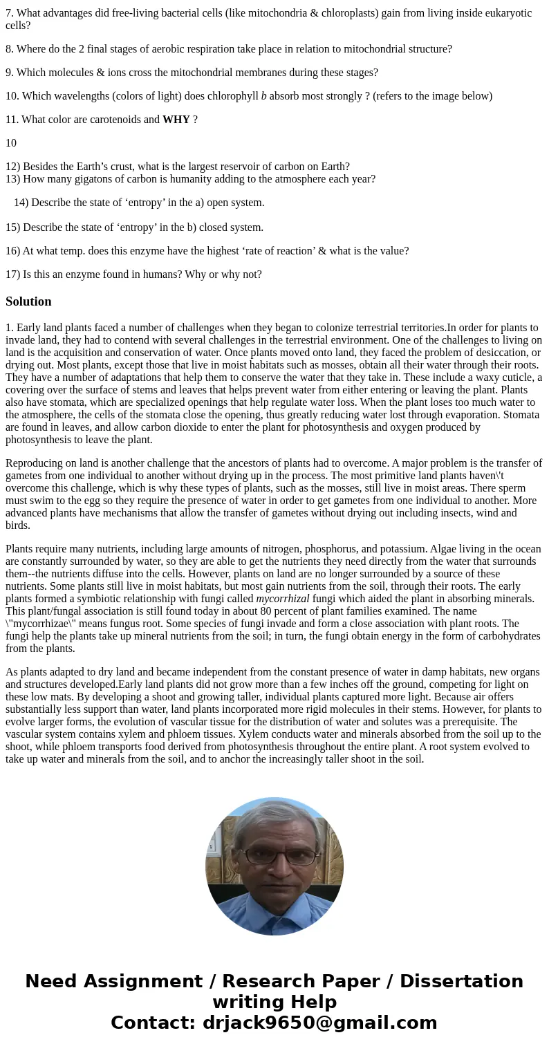 1. What are some of the problems that early land plants had to overcome to successfully colonize the land? 2. What was the most critical factor for the transiti