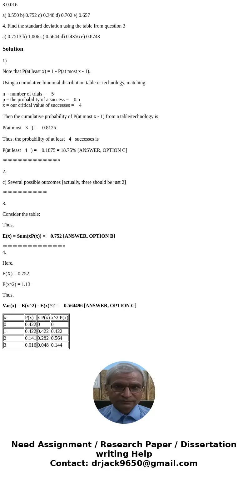 1. When a group of 5 single births are recorded, what is the probability that at least 4 are boys? Assume that boys and girls are equally likely. (Hint: You nee