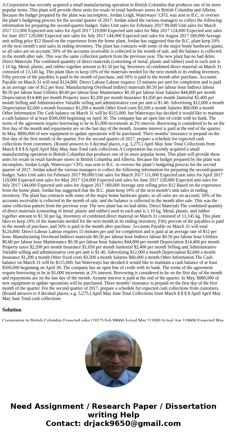 A Corporation has recently acquired a small manufacturing operation in British Columbia that produces one of its more popular items. This plant will provide the A Corporation has recently acquired a small manufacturing operation in British Columbia that produces one of its more popular items. This plant will provide the