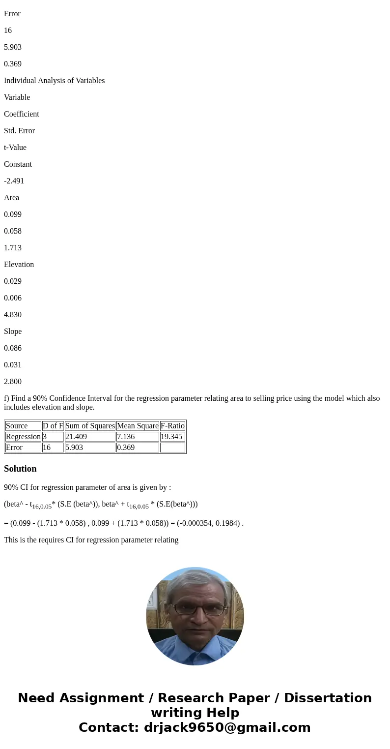 A land developer wanted a model to estimate the selling price of beach lots. To do so she recorded for each of 20 beach lots recently sold: Y = Sale price of th