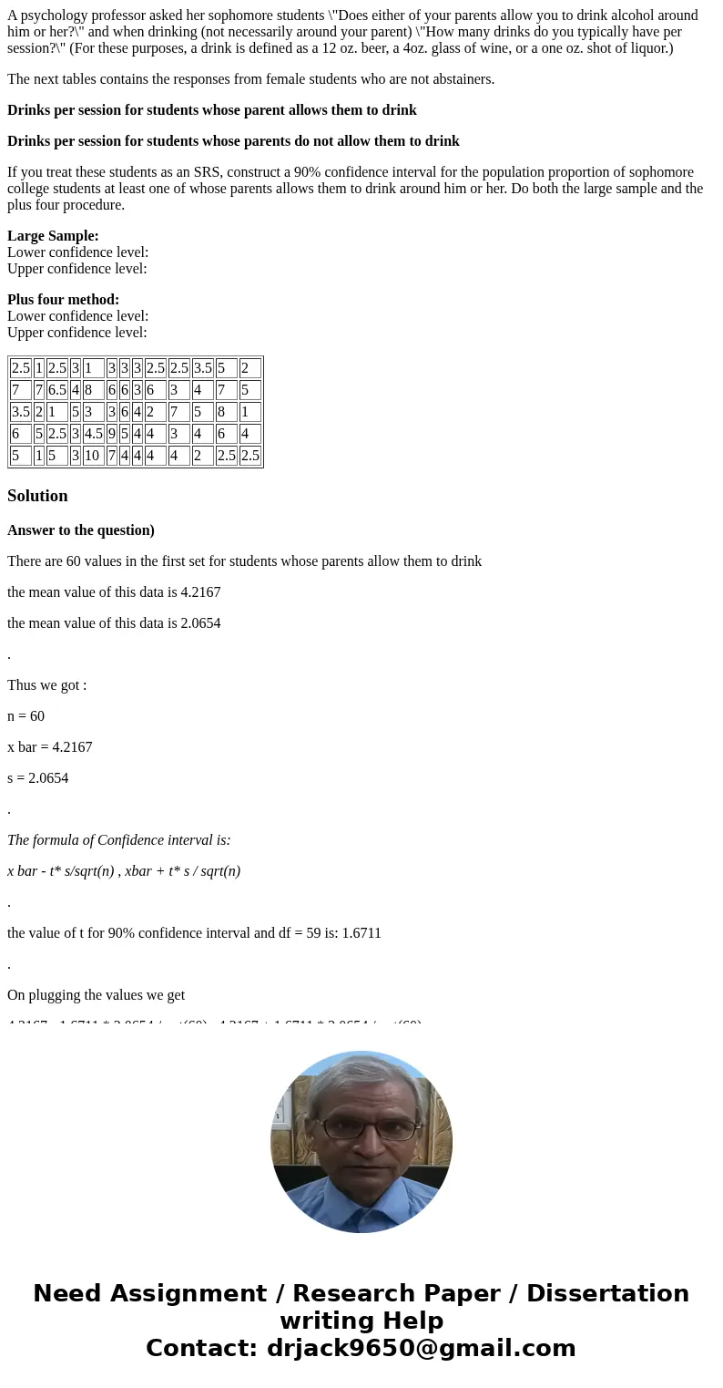 A psychology professor asked her sophomore students \ A psychology professor asked her sophomore students \