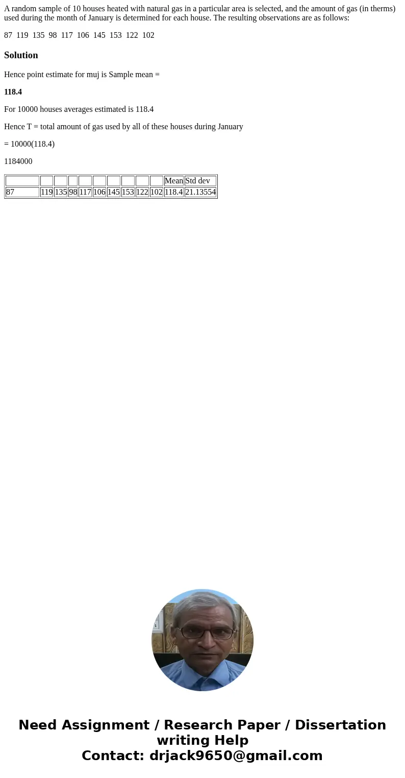 A random sample of 10 houses heated with natural gas in a particular area is selected, and the amount of gas (in therms) used during the month of January is det A random sample of 10 houses heated with natural gas in a particular area is selected, and the amount of gas (in therms) used during the month of January is det