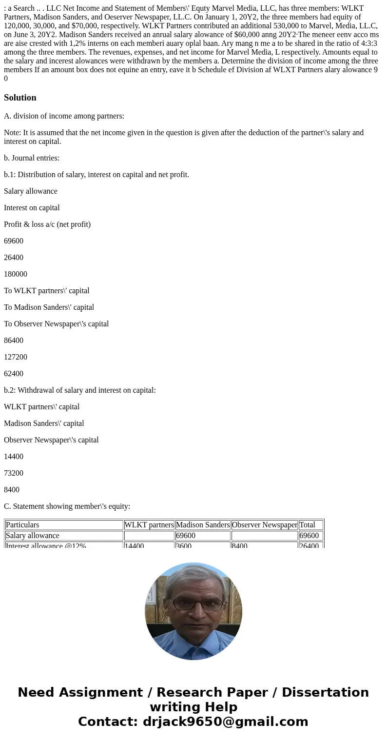 : a Search .. . LLC Net Income and Statement of Members\' Equty Marvel Media, LLC, has three members: WLKT Partners, Madison Sanders, and Oeserver Newspaper, L  : a Search .. . LLC Net Income and Statement of Members\' Equty Marvel Media, LLC, has three members: WLKT Partners, Madison Sanders, and Oeserver Newspaper, L
