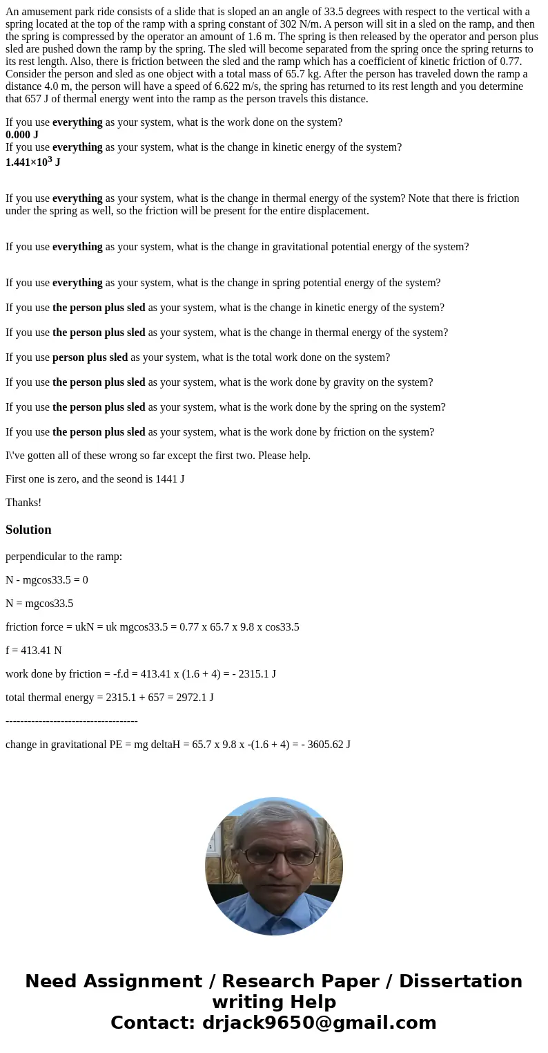 An amusement park ride consists of a slide that is sloped an an angle of 33.5 degrees with respect to the vertical with a spring located at the top of the ramp An amusement park ride consists of a slide that is sloped an an angle of 33.5 degrees with respect to the vertical with a spring located at the top of the ramp
