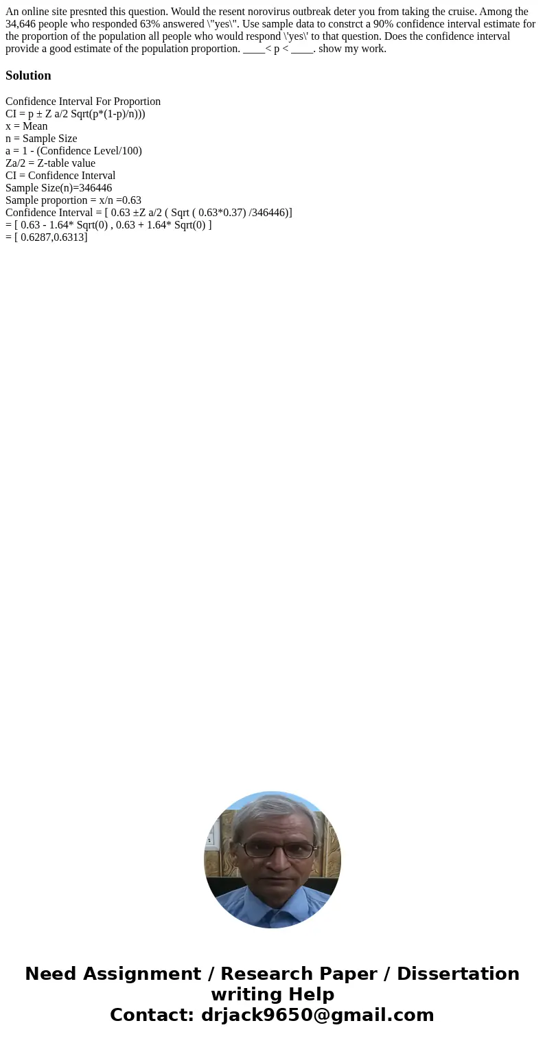 An online site presnted this question. Would the resent norovirus outbreak deter you from taking the cruise. Among the 34,646 people who responded 63% answered 