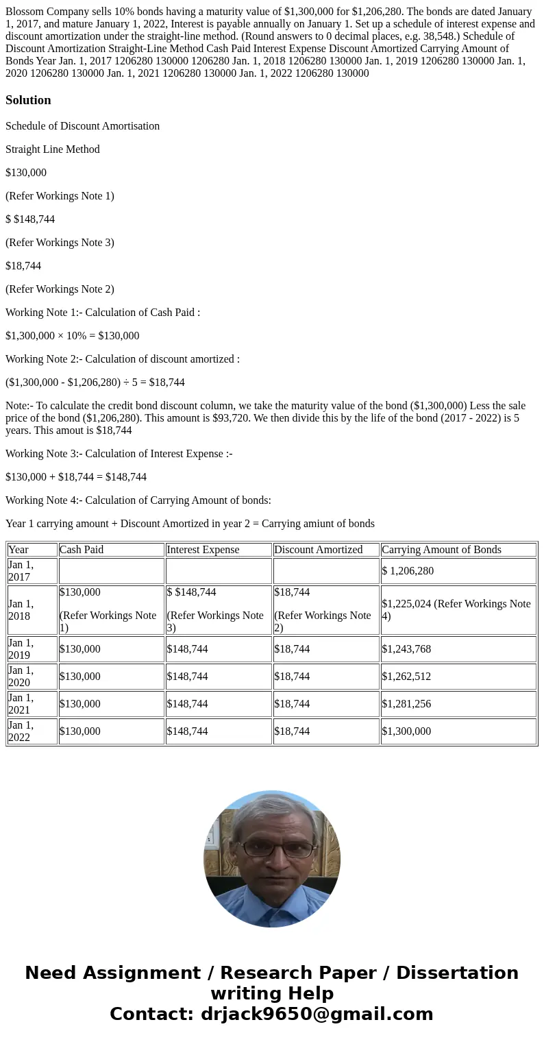 Blossom Company sells 10% bonds having a maturity value of $1,300,000 for $1,206,280. The bonds are dated January 1, 2017, and mature January 1, 2022, Interest  Blossom Company sells 10% bonds having a maturity value of $1,300,000 for $1,206,280. The bonds are dated January 1, 2017, and mature January 1, 2022, Interest