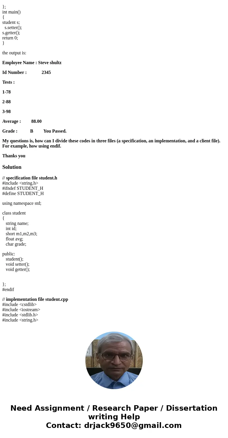 C++ These are the codes: #include <iostream> #include<string> #include<stdio.h> using namespace std; class student { string name; int id; shor C++ These are the codes: #include <iostream> #include<string> #include<stdio.h> using namespace std; class student { string name; int id; shor