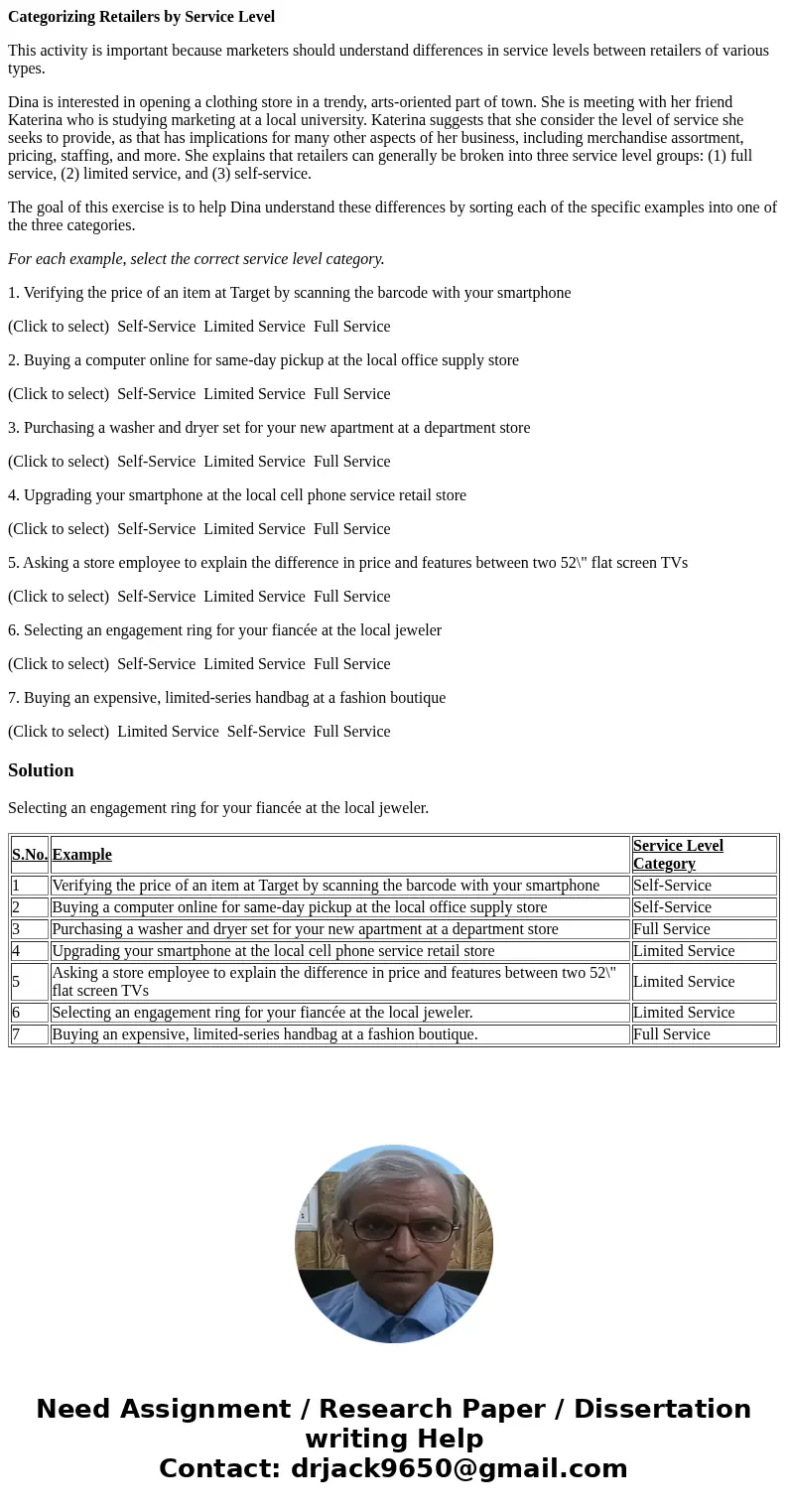Categorizing Retailers by Service Level This activity is important because marketers should understand differences in service levels between retailers of variou