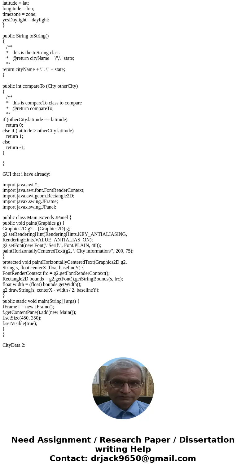 City GUI Write a Java GUI program which reads data about US cities. The data file is different, but is in the same format as in Lab #01. The GUI provides a comb City GUI Write a Java GUI program which reads data about US cities. The data file is different, but is in the same format as in Lab #01. The GUI provides a comb