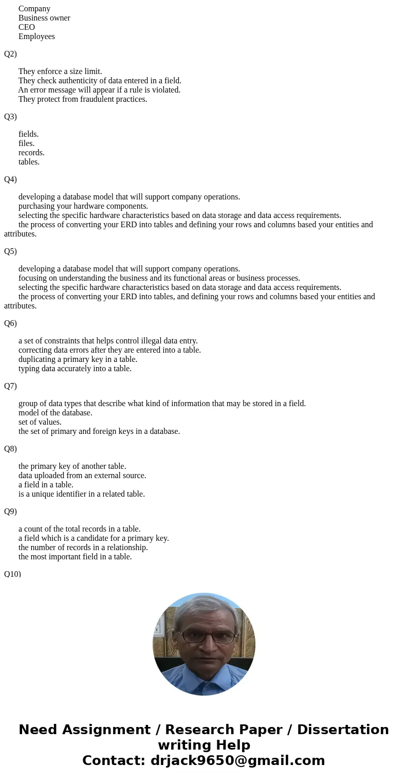 Company Business owner CEO Employees Q2) They enforce a size limit. They check authenticity of data entered in a field. An error message will appear if a rule Company Business owner CEO Employees Q2) They enforce a size limit. They check authenticity of data entered in a field. An error message will appear if a rule