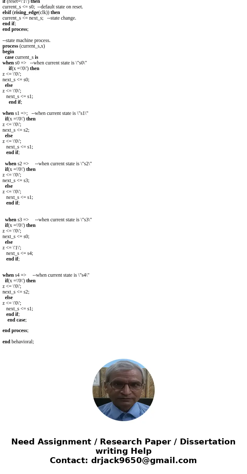 Complete a VHDL code for a one input and one output sequence detector to detect the sequence \  Complete a VHDL code for a one input and one output sequence detector to detect the sequence \