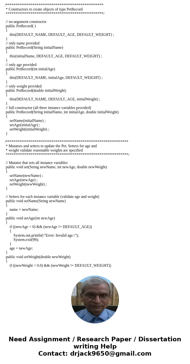 Create a text file named “pets.txt” with 10 pets. The format is the same format used in the original homework problem. Each line in the file should contain: · p
