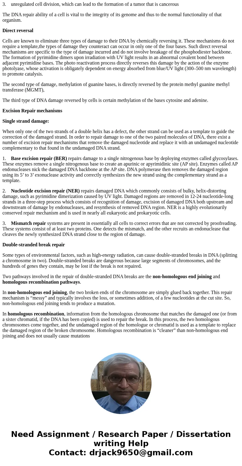  Describe the repair mechanisms used during DNA replication.SolutionDNA like any other molecule can undergo a variety of chemical reactions. Because DNA uniquel