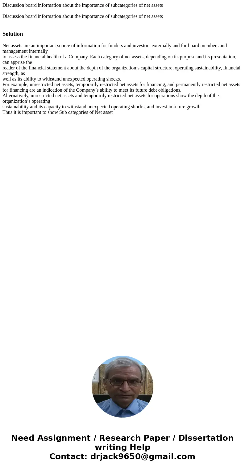Discussion board information about the importance of subcategories of net assets Discussion board information about the importance of subcategories of net asset Discussion board information about the importance of subcategories of net assets Discussion board information about the importance of subcategories of net asset