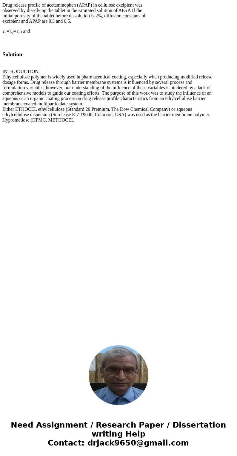 Drug release profile of acetaminophen (APAP) in cellulose excipient was observed by dissolving the tablet in the saturated solution of APAP. If the initial poro