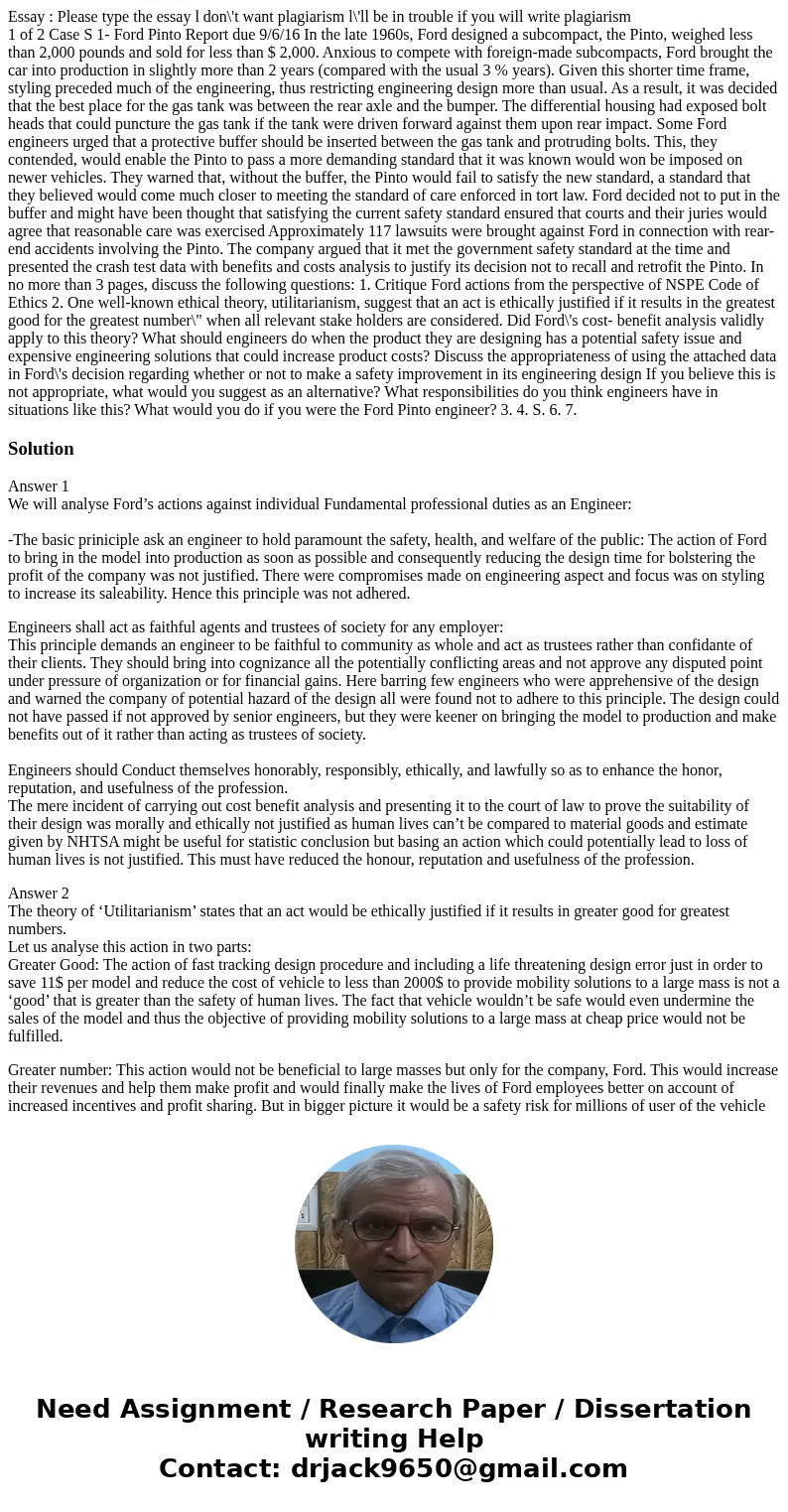 Essay : Please type the essay l don\'t want plagiarism l\'ll be in trouble if you will write plagiarism 1 of 2 Case S 1- Ford Pinto Report due 9/6/16 In the lat Essay : Please type the essay l don\'t want plagiarism l\'ll be in trouble if you will write plagiarism 1 of 2 Case S 1- Ford Pinto Report due 9/6/16 In the lat