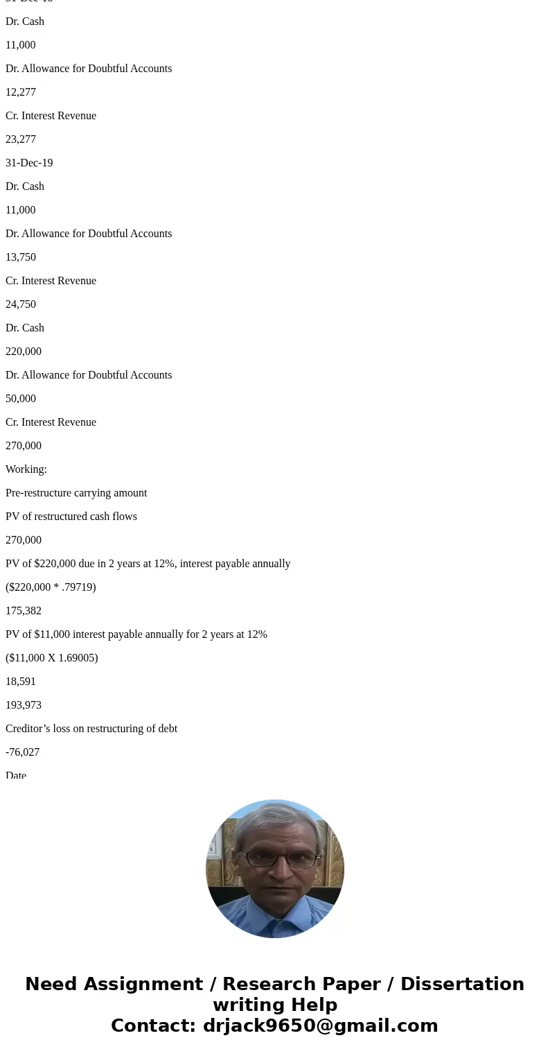  Exercise 14-27 Vargo Corp Because Vargo Corp. 31, 2019, reduce the principal to $220,000, and reduce the interest r p. owes $270,000 to First Trust. The debt i