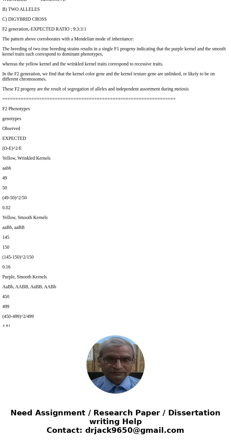 F_2 maize kernel count is as follows: 450 purple and smooth, 49 yellow and wrinkled, 155 purple and wrinkled, 145 yellow and smooth. (A) How many genes are inv F_2 maize kernel count is as follows: 450 purple and smooth, 49 yellow and wrinkled, 155 purple and wrinkled, 145 yellow and smooth. (A) How many genes are inv