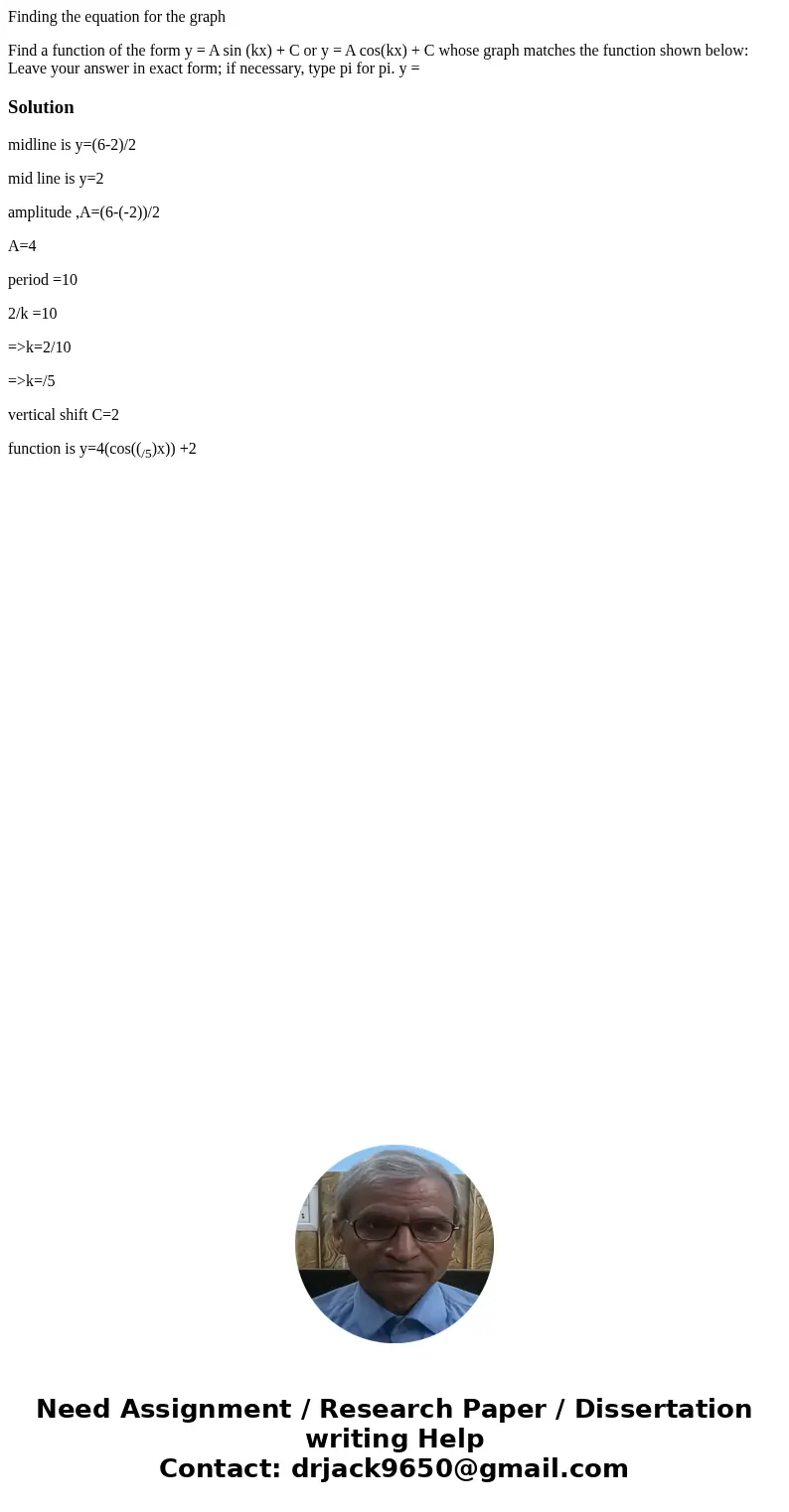 Finding the equation for the graph Find a function of the form y = A sin (kx) + C or y = A cos(kx) + C whose graph matches the function shown below: Leave your  Finding the equation for the graph Find a function of the form y = A sin (kx) + C or y = A cos(kx) + C whose graph matches the function shown below: Leave your