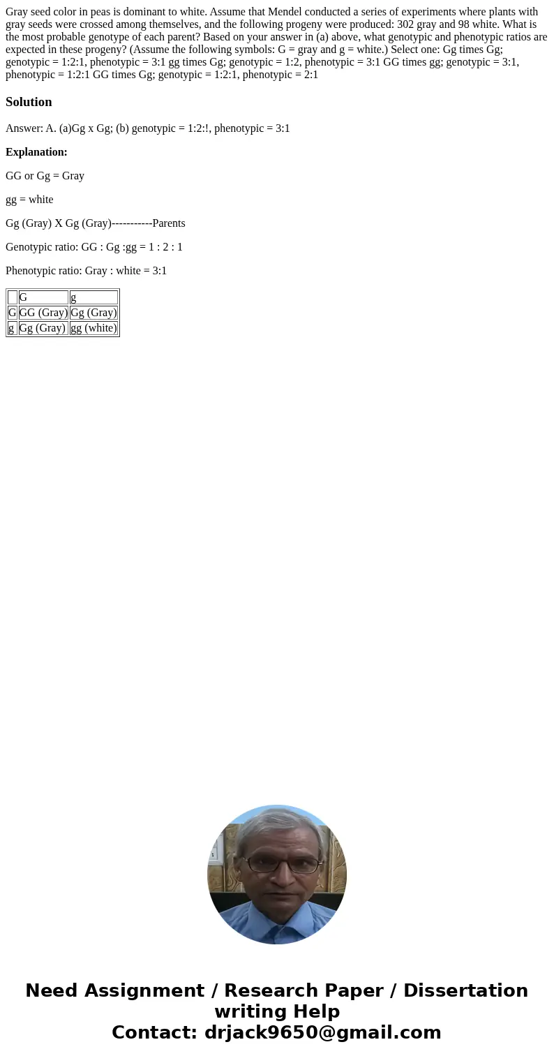 Gray seed color in peas is dominant to white. Assume that Mendel conducted a series of experiments where plants with gray seeds were crossed among themselves,   Gray seed color in peas is dominant to white. Assume that Mendel conducted a series of experiments where plants with gray seeds were crossed among themselves,