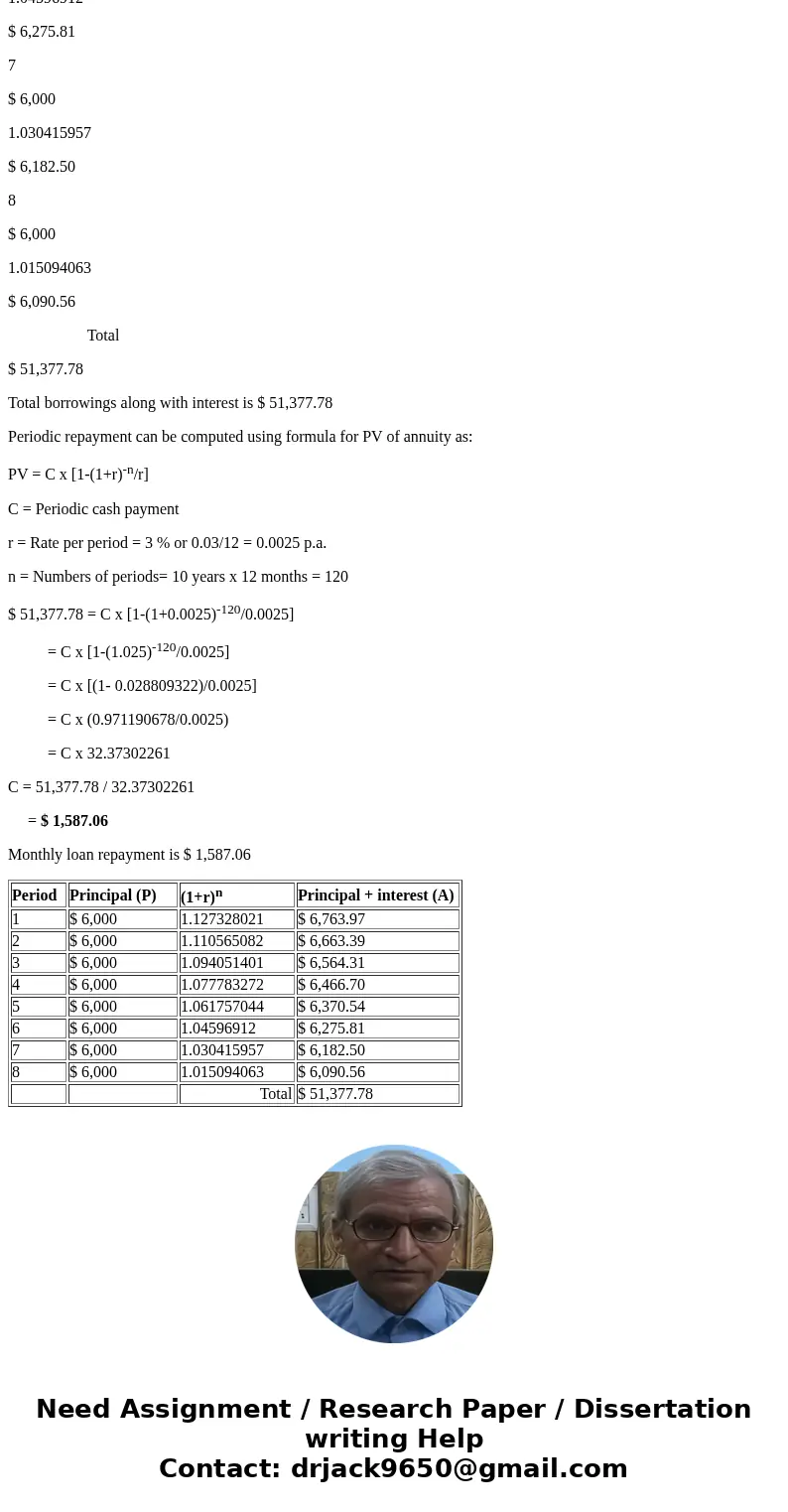 If you started today and borrowed S6,000 every 6 MONTH until the end of 4 YEARS (8 borrow periods in total) in a student loan which carrys a nominal annual 3%   If you started today and borrowed S6,000 every 6 MONTH until the end of 4 YEARS (8 borrow periods in total) in a student loan which carrys a nominal annual 3%