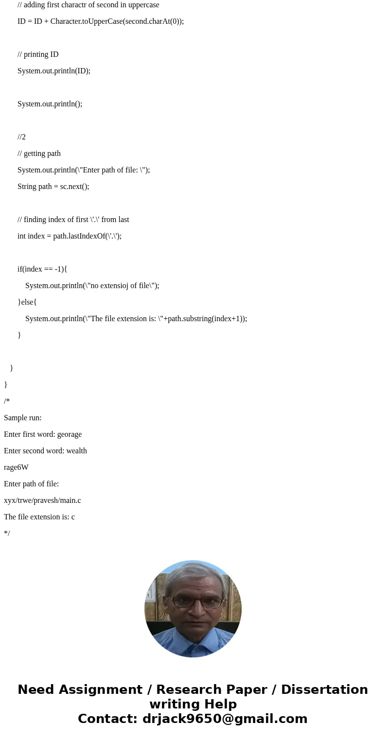 in Java, Use String class methods to identify parts of text You are to write a Java application that Creates an ID from two words. The ID has the form: LastHalf