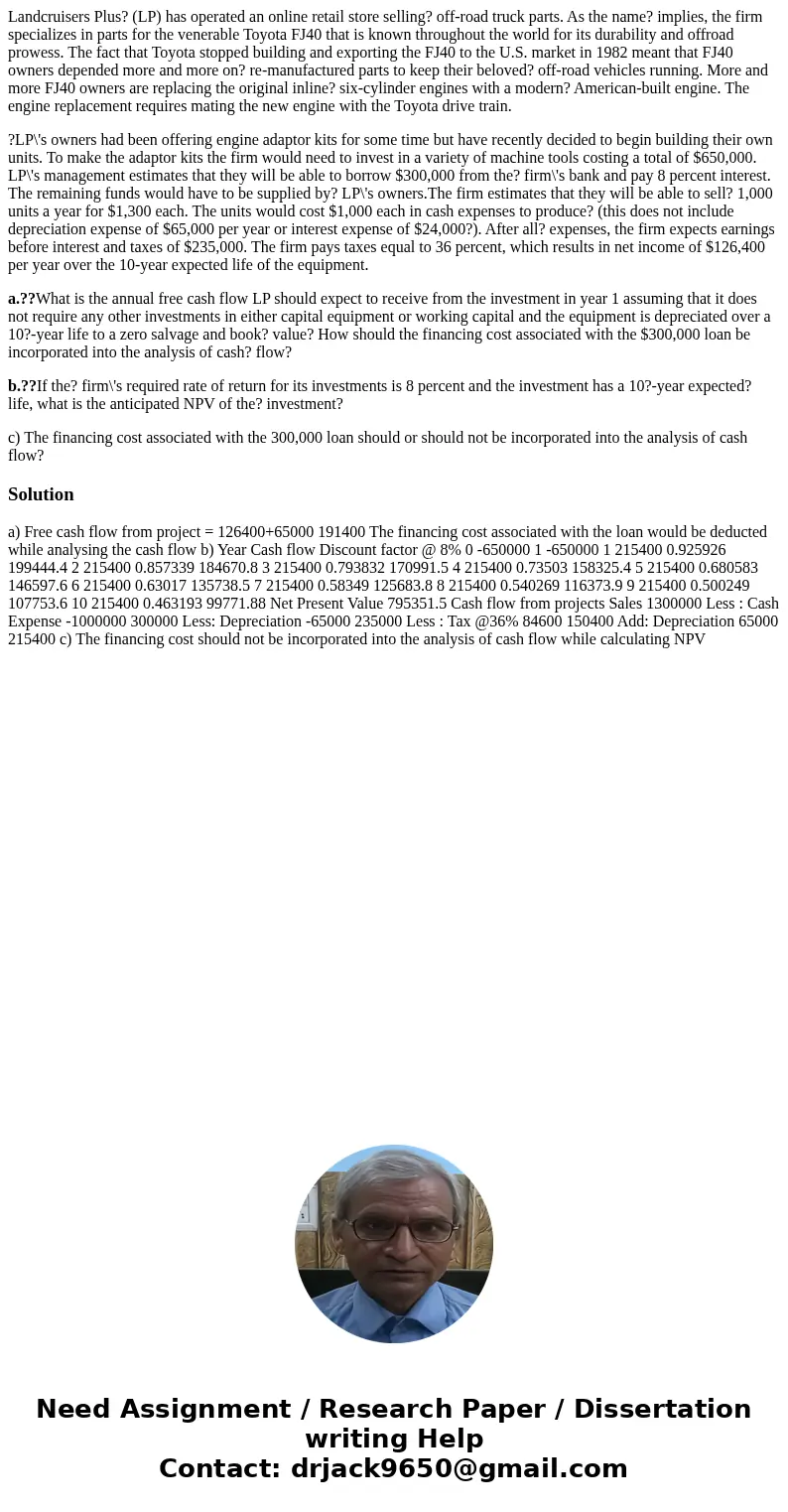 Landcruisers Plus? (LP) has operated an online retail store selling? off-road truck parts. As the name? implies, the firm specializes in parts for the venerable Landcruisers Plus? (LP) has operated an online retail store selling? off-road truck parts. As the name? implies, the firm specializes in parts for the venerable