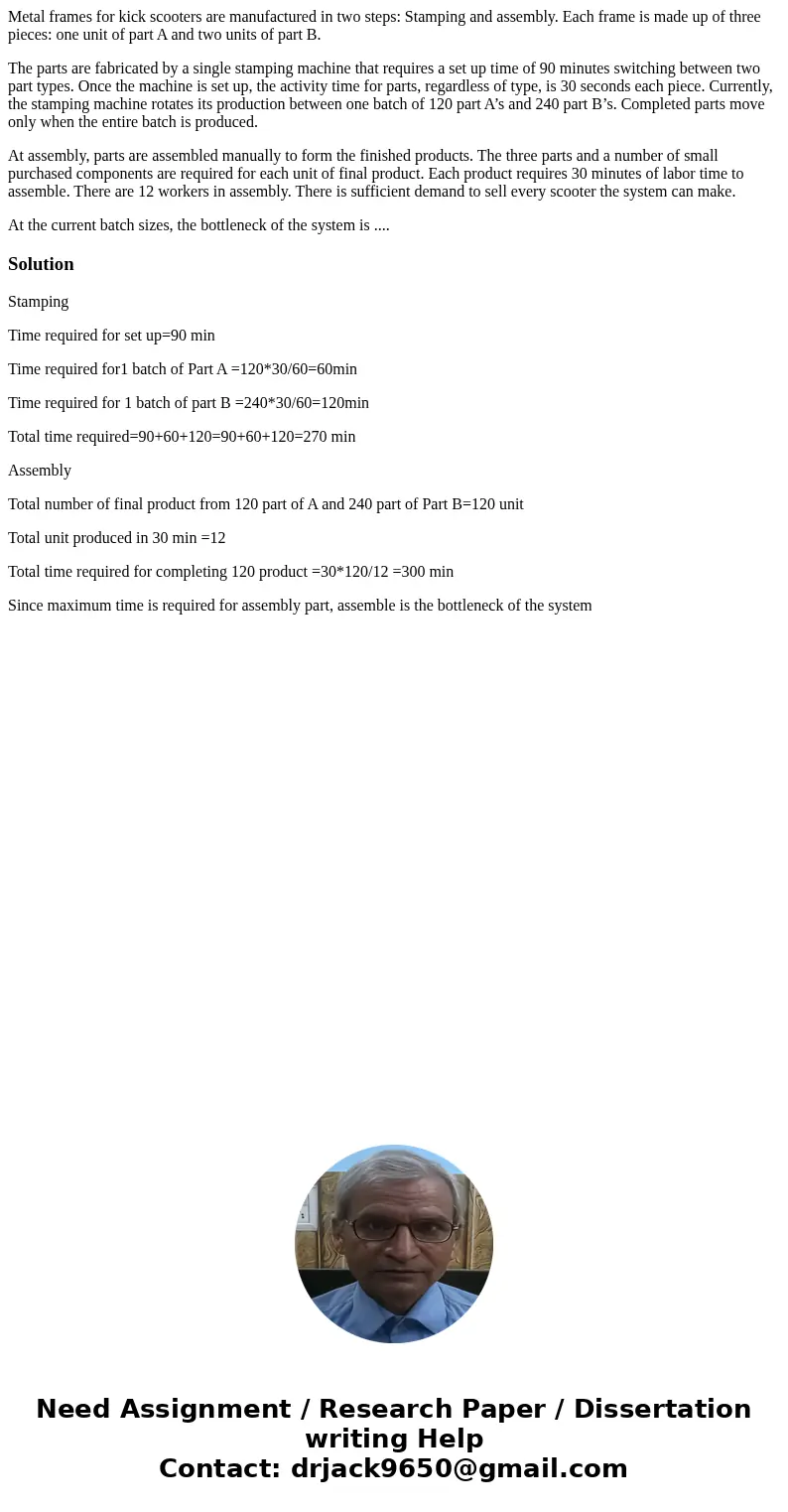 Metal frames for kick scooters are manufactured in two steps: Stamping and assembly. Each frame is made up of three pieces: one unit of part A and two units of 