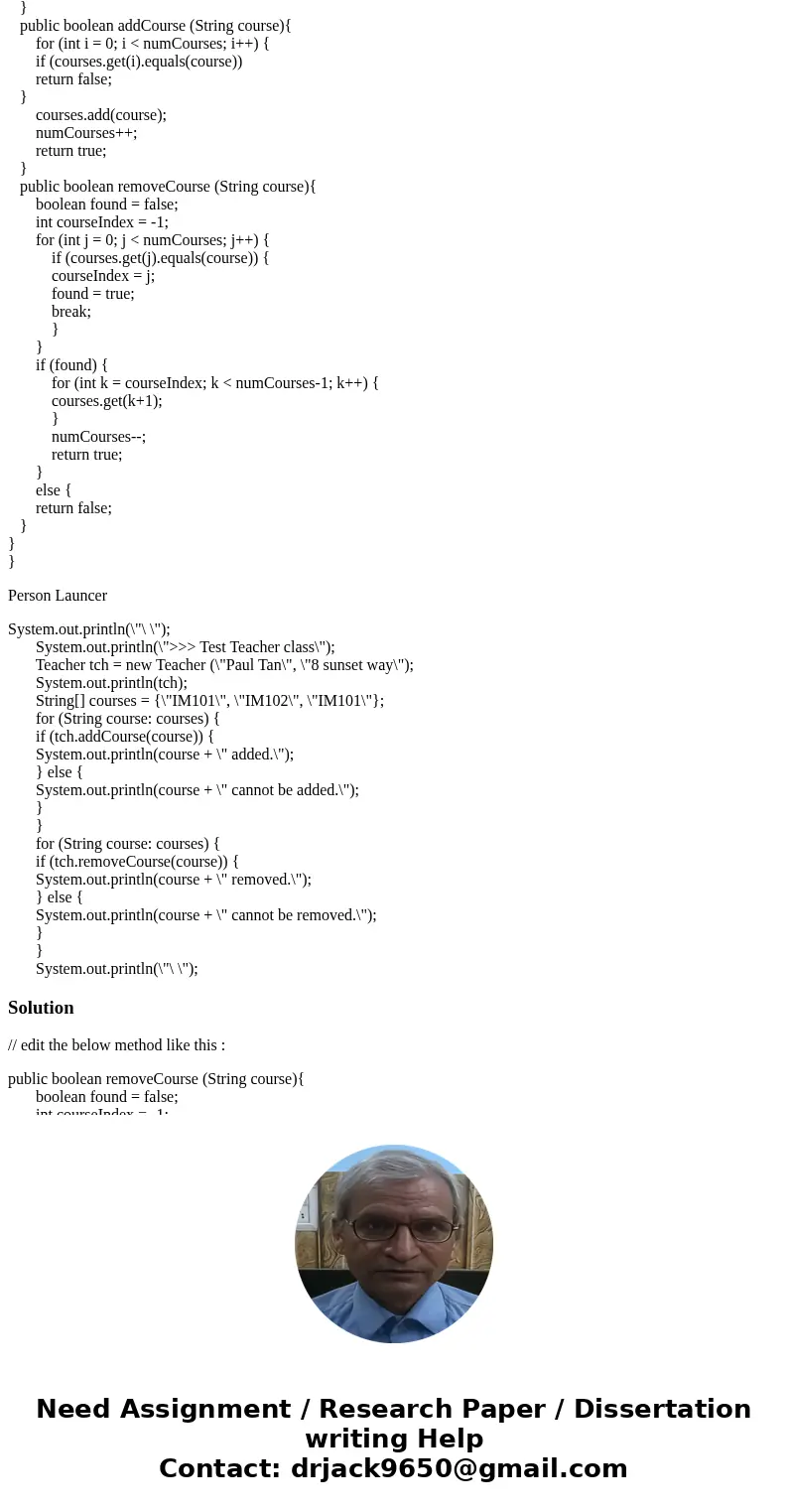My code is not matching up with the results. The output for the code should be: >>> Test Teacher class Teacher: Paul Tan(8 sunset way) IM101 added. IM1 My code is not matching up with the results. The output for the code should be: >>> Test Teacher class Teacher: Paul Tan(8 sunset way) IM101 added. IM1