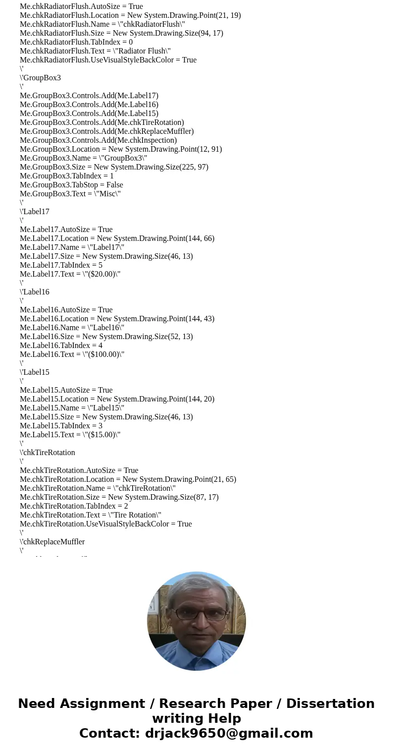 Need help with the coding portion of Chapter 6: PC #4 TG Automotive from Starting out with visual basic seventh edition. This program should be written in Visua Need help with the coding portion of Chapter 6: PC #4 TG Automotive from Starting out with visual basic seventh edition. This program should be written in Visua