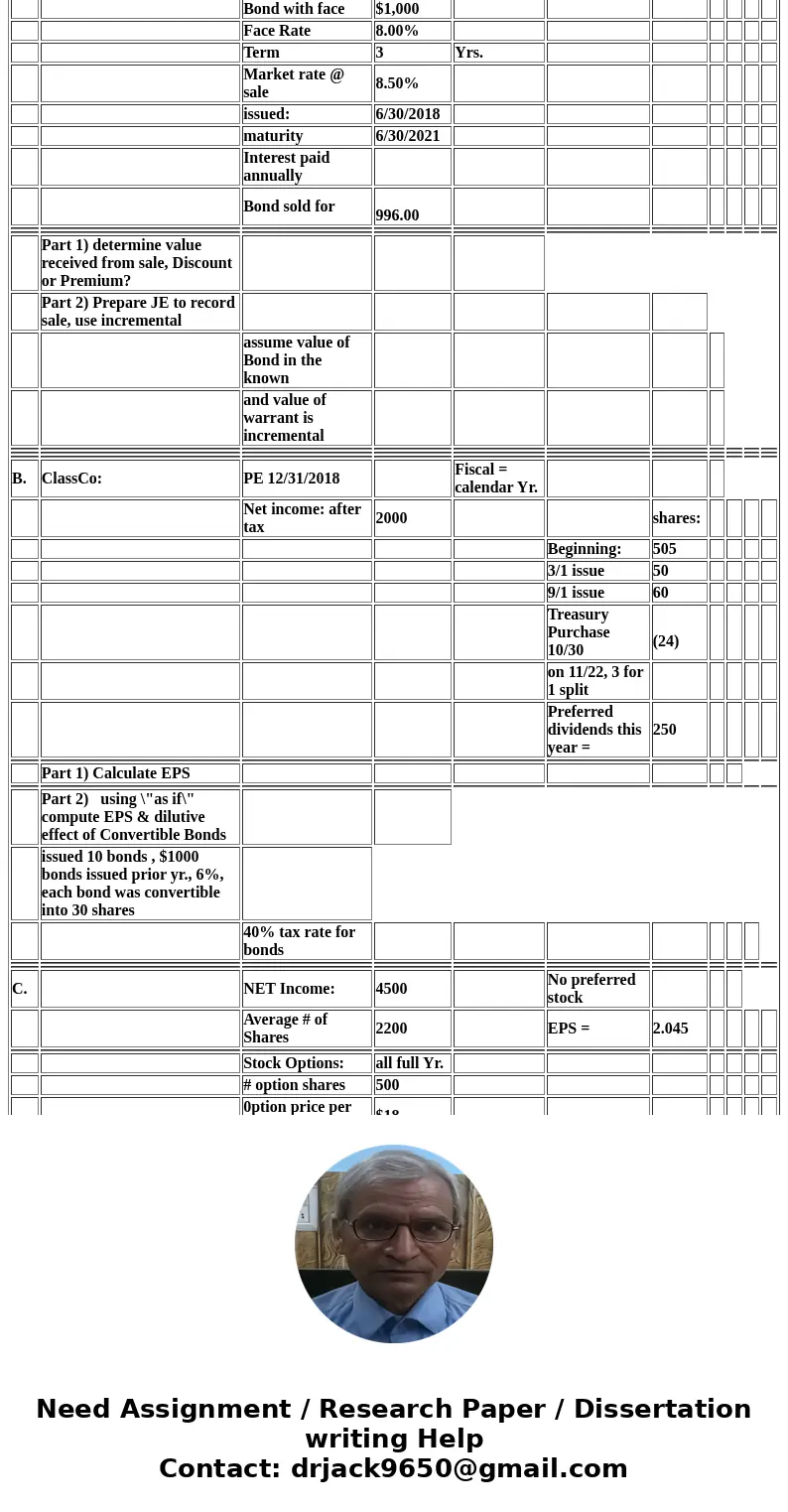 PLEASE ANSWER QUESTION A PART 1 and 2 QUESTION B Part 1 and 2 and QUESTION C Part 1 Pleae complete it on excel or copy paste it from excel A. ClassCo sells Conv