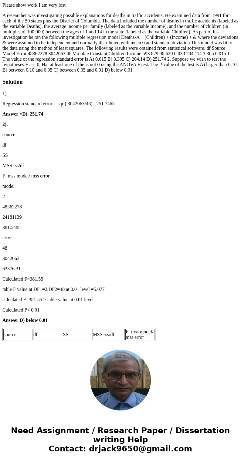 Please show work I am very lost A researcher was investigating possible explanations for deaths in traffic accidents. He examined data from 1991 for each of the Please show work I am very lost A researcher was investigating possible explanations for deaths in traffic accidents. He examined data from 1991 for each of the