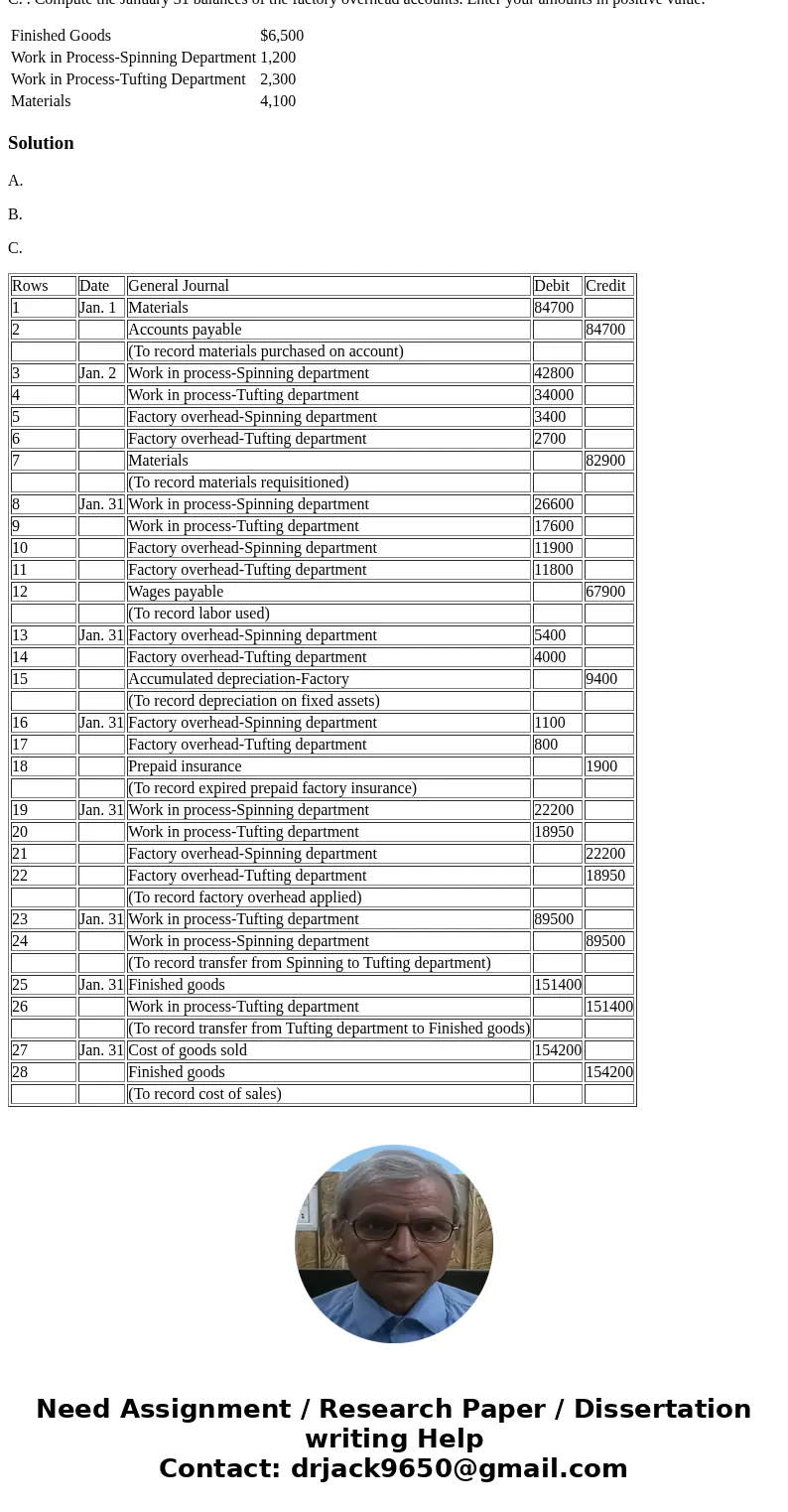 Port Ormond Carpet Company manufactures carpets. Fiber is placed in process in the Spinning Department, where it is spun into yarn. The output of the Spinning D Port Ormond Carpet Company manufactures carpets. Fiber is placed in process in the Spinning Department, where it is spun into yarn. The output of the Spinning D